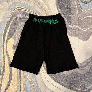 Palm Angels Green Logo Black Shorts Mens Large
